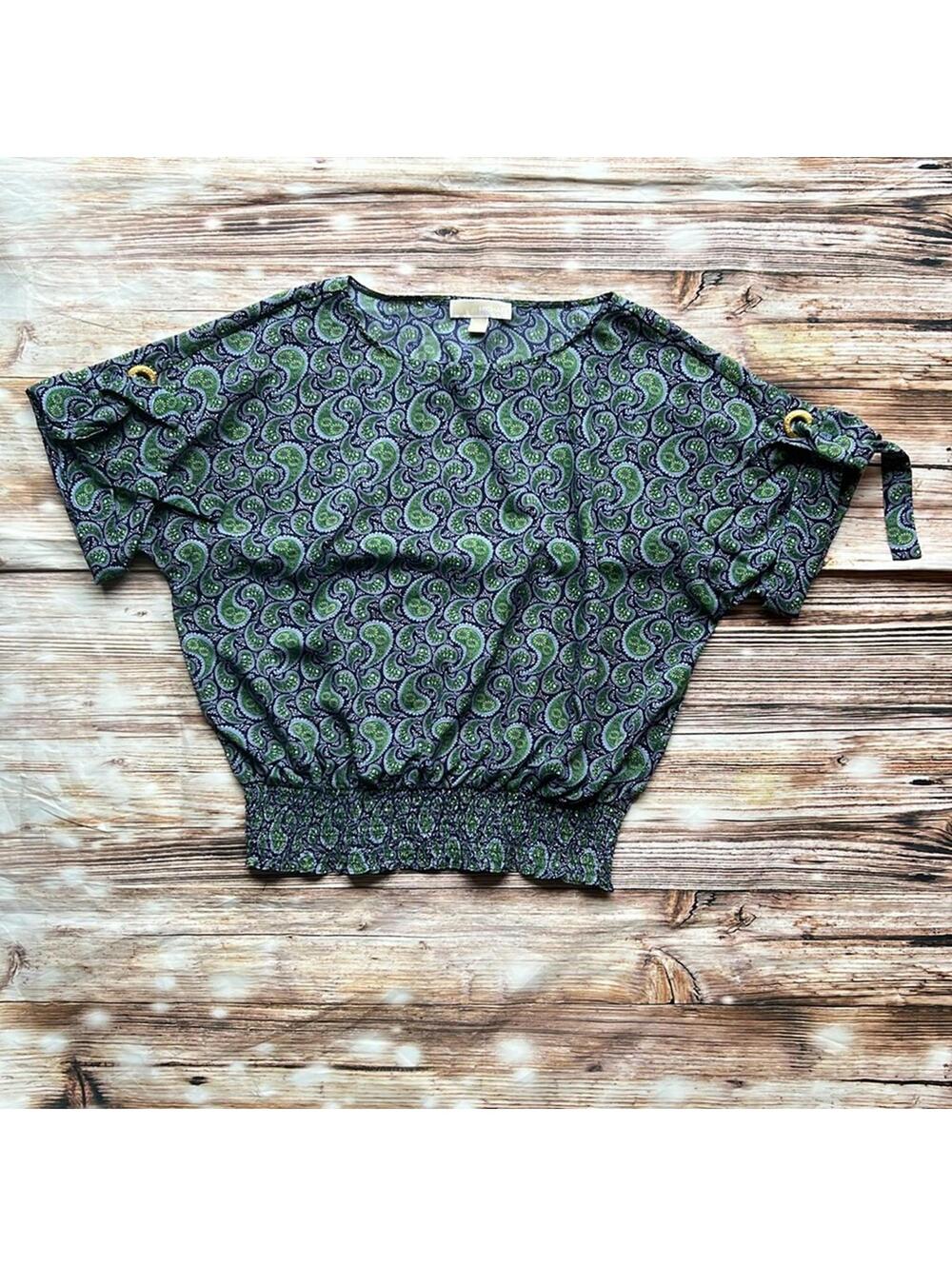 💚 MICHAEL MICHAEL KORS Short Sleeve Green Blouse Top